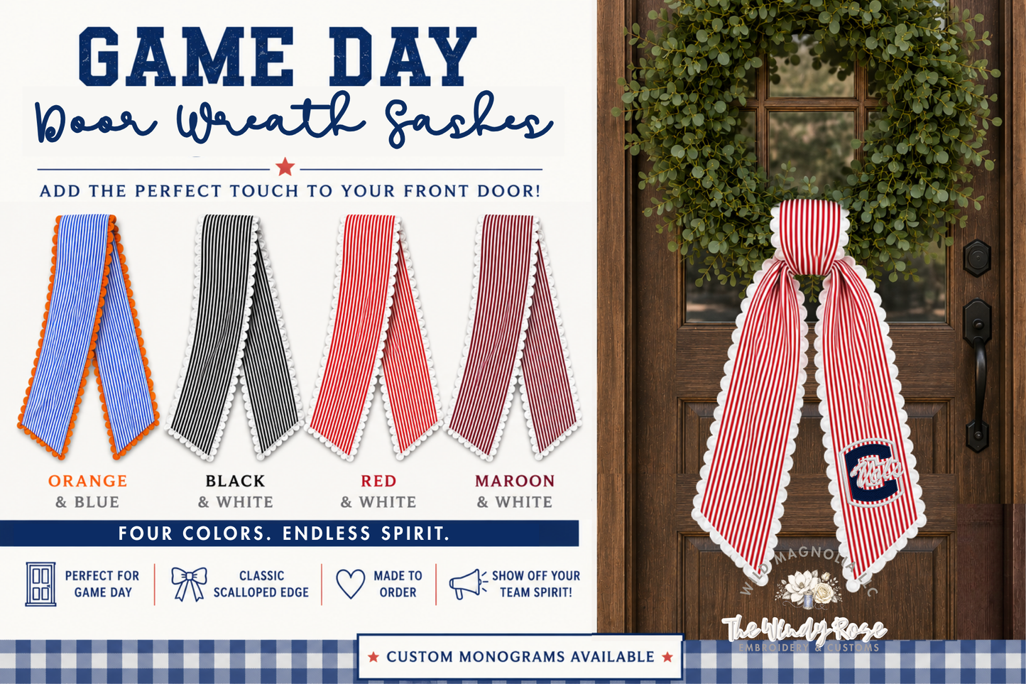 PREORDER | Game Day Wreath Sashes-- Ric Rac