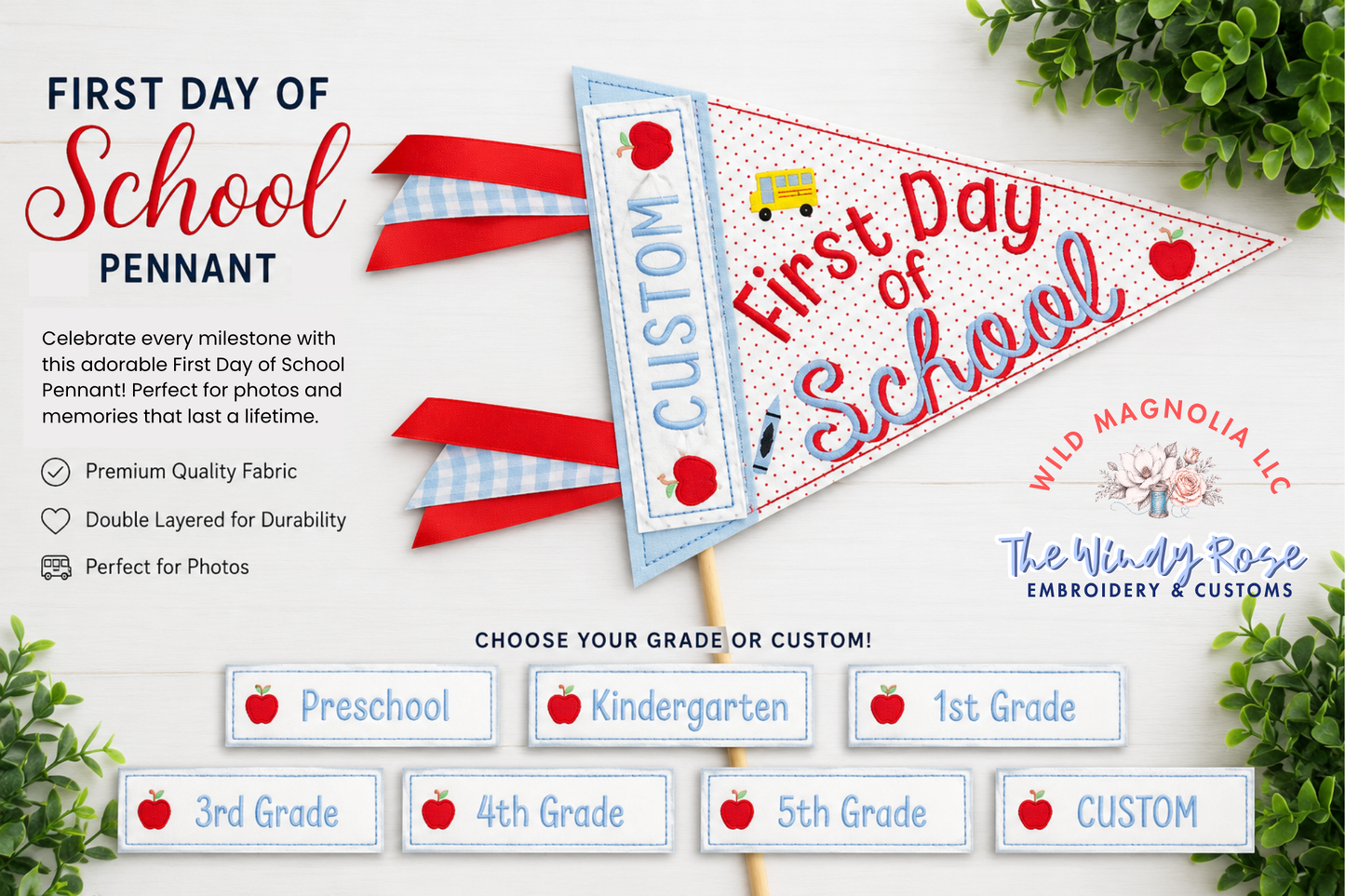 BACK TO SCHOOL | First Day of School Pennant Flag | Keepsake